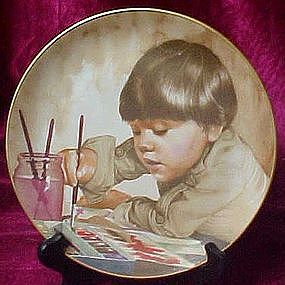 Painting a picture collector plate by Liz Moyes