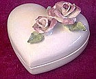 Vintage heart shape ceramic box with applied Roses