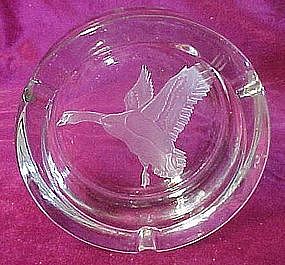 Sportsman flying goose etched ashtray, signned Coyle