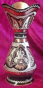 Copper engraved vase, elaborate decoration