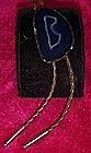 Polished obsidian / agate  bolo tie, natural letter B
