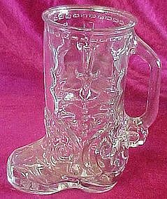 Fancy clear cowboy boot drinking glass, Libbey