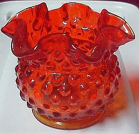 Fenton squatty ruffle hobnail vase, amberina