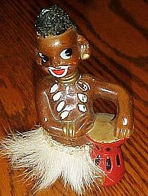 Vintage Enesco native figurine with bongo, fur skirt