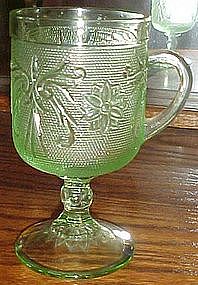 Tiara sandwich glass, chantilly green pedestal mug