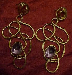 Avon gold tone post earrings, with amethyst stone