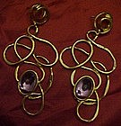 Avon gold tone post earrings, with amethyst stone