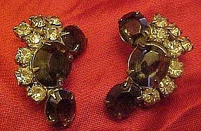 Vintage smoky blue rhinestone clip on earrings