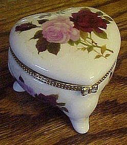 Heart shape  porcelain trinket box with roses