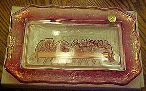 Tiara Lords supper glass tray coral pink
