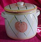 Large stoneware cookie jar, hand painted tomato / plaid