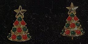 Avon Christmas tree, clip earrings, boxed