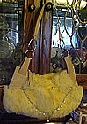 Rabbit fur purse, with pearls and chain