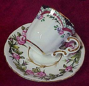 Miniature  cup and saucer set,  Victorias Garden, roses