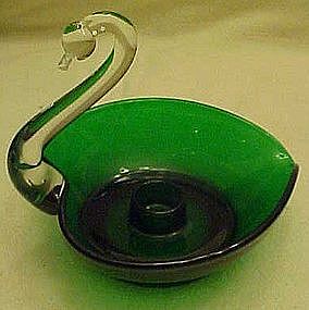 Duncan Miller swan candle holder, green & crystal