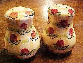 Yellow plaid shakers with roses, Hand painted