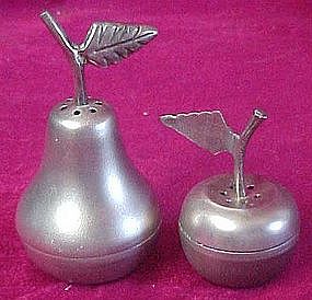 Brushed pewter pear and cherry salt & pepper shakers