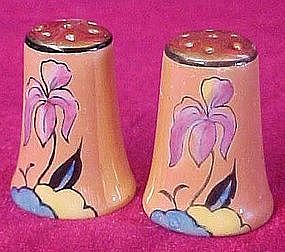 Old mini lustre ware shakers, h/p Iris flower