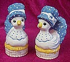 Hand painted hen on a nest ceramic shakers