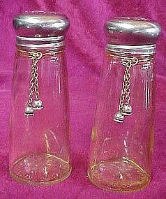 Tall yellow glass salt & pepper shakers with tassel