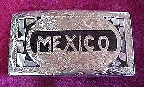 Fancy silver  Mexico belt buckle, with abalone,  ALPACA