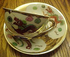 Vintage Japanese Cockeril and dragon teacup & saucer
