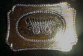 Covered wagon western  belt buckle, silver & gold