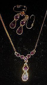 Avon Rialto amethyst necklace and clip earrings set