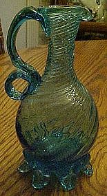 Vintage hand blown turquoise pitcher