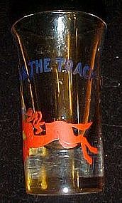 Down the track shot glass, horse racing, Jockey