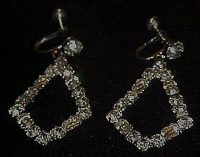 Vintage rhinestone dangle earrings, screw backs