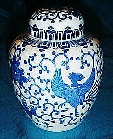 Blue Phoenix bird ginger jar