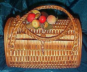 Vintage wicker basket purse with fruit