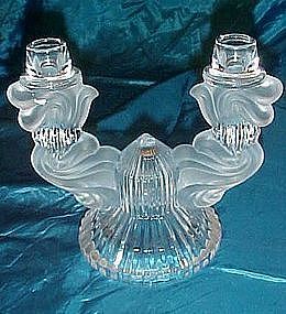 Double candleholder, crystal and satin, possibly Mikasa