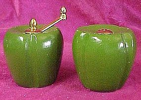 Wooden bell pepper salt shaker and pepper mill