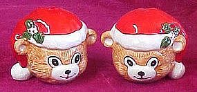 Santa teddy bear heads, salt and pepper shakers