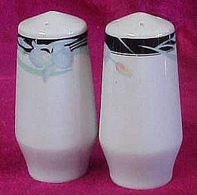 Porcelain shakers, black band,  blue iris,