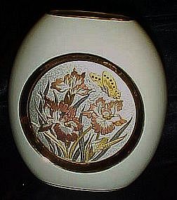 Art of Chokin porcelain vase with iris' and butterflies