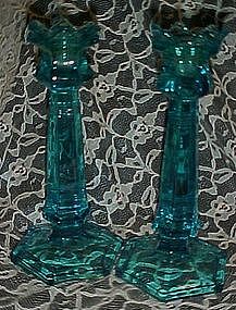 Lovely aqua blue glass candle sticks