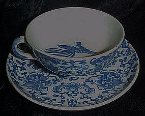 Vintage  blue Phoenix bird demi cup and saucer