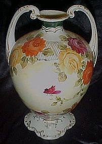 Large Nippon vase with roses, and two handles