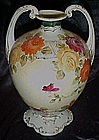 Large Nippon vase with roses, and two handles