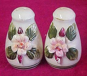 applied porcelain flower salt and pepper shaker set