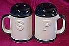 Large  ceramic range shakers, handles, blue trim