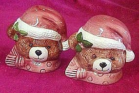 Ceramic Santa bear heads, salt and pepper shakers