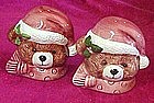 Ceramic Santa bear heads, salt and pepper shakers