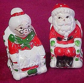 Mr & Mrs Santa claus in rocking chairs, shakers