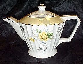 Lustreware china teapot with yellow roses