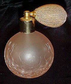 Vintage pink satin crackle glass perfume atomizer