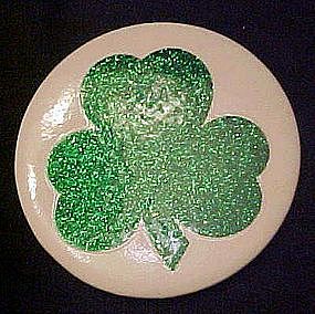 Large glittery  Irish shamrock pin back button